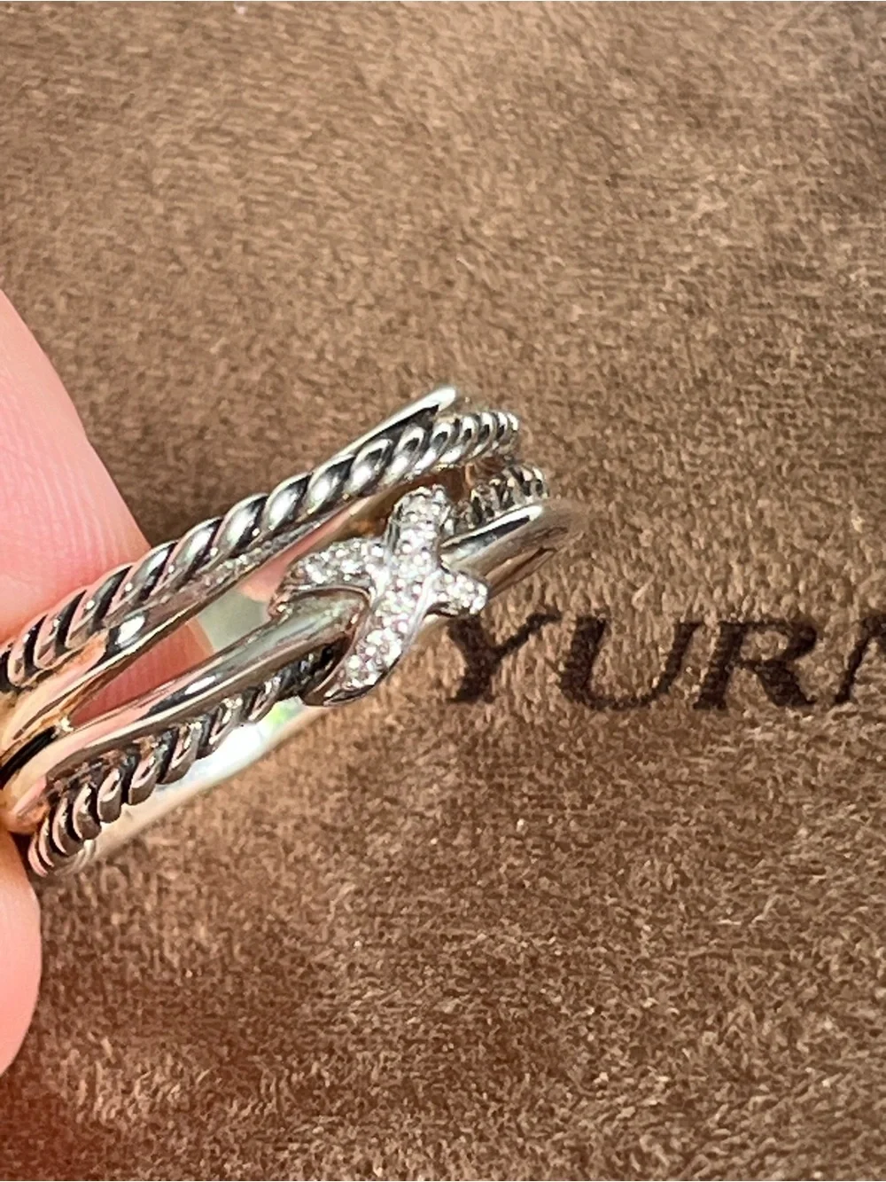 David Yurman Pavé Diamond Accent X Crossover Silver Knot Band Ring 7